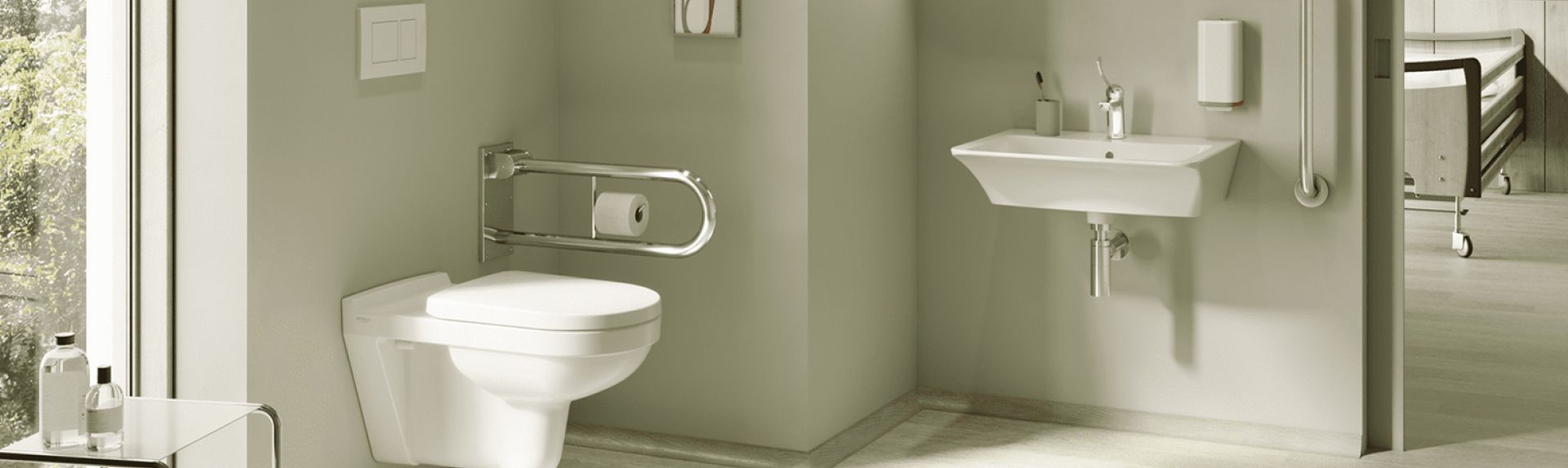 Klappbarer Haltegriff für’s WC mit Toilettenpapierhalter